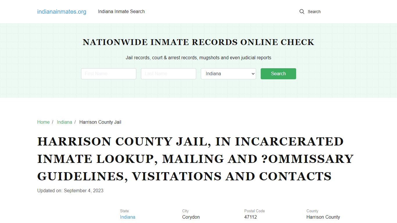 Harrison County Jail, IN: Offender Locator, Visitation & Contact Info